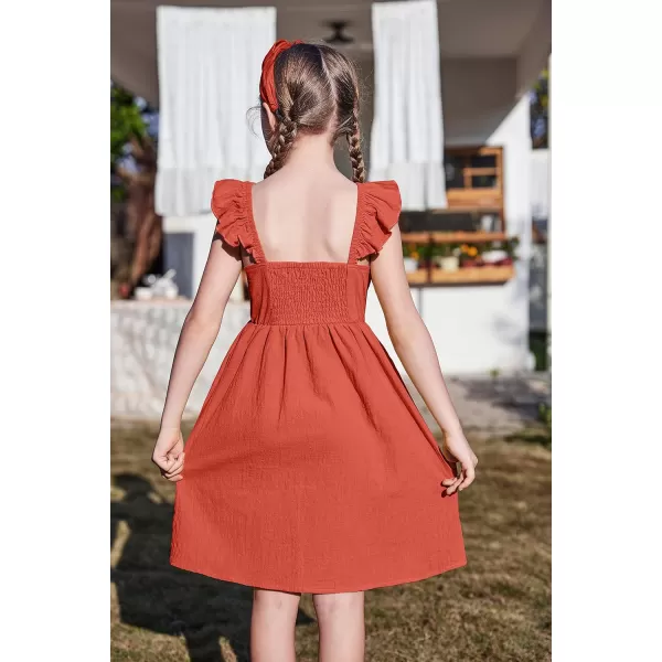 Arshiner Girls Linen Ruffle Backless Dress Flutter Sleeve A-Line Shirred Sundress for 4-12 Years Kids