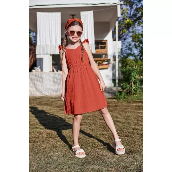 Arshiner Girls Linen Ruffle Backless Dress Flutter Sleeve A-Line Shirred Sundress for 4-12 Years Kids