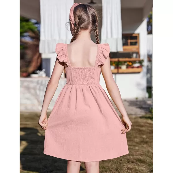 Arshiner Girls Linen Ruffle Backless Dress Flutter Sleeve A-Line Shirred Sundress for 4-12 Years Kids