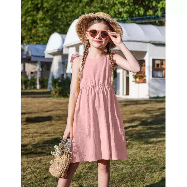 Arshiner Girls Linen Ruffle Backless Dress Flutter Sleeve A-Line Shirred Sundress for 4-12 Years Kids