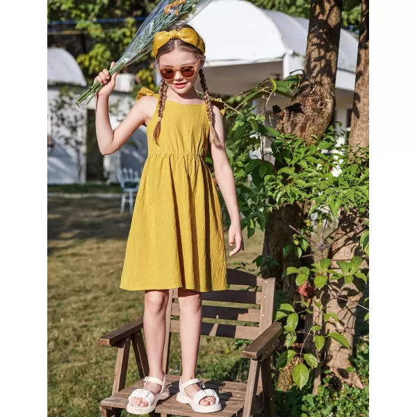 Arshiner Girls Linen Ruffle Backless Dress Flutter Sleeve A-Line Shirred Sundress for 4-12 Years Kids