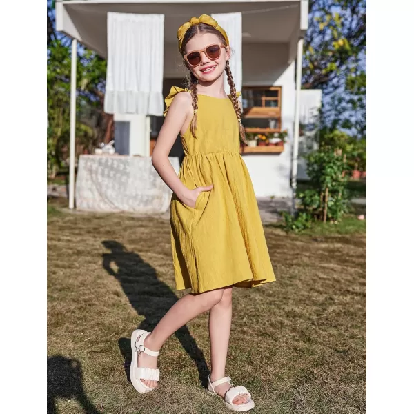 Arshiner Girls Linen Ruffle Backless Dress Flutter Sleeve A-Line Shirred Sundress for 4-12 Years Kids