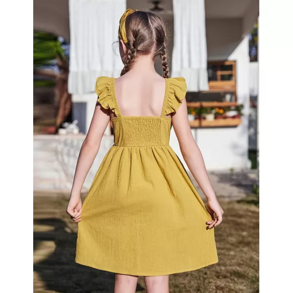 Arshiner Girls Linen Ruffle Backless Dress Flutter Sleeve A-Line Shirred Sundress for 4-12 Years Kids