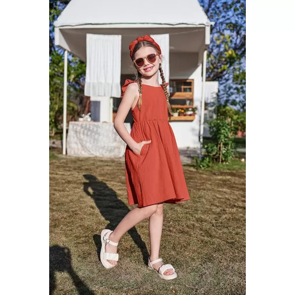 Arshiner Girls Linen Ruffle Backless Dress Flutter Sleeve A-Line Shirred Sundress for 4-12 Years Kids