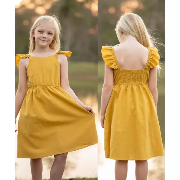 Arshiner Girls Linen Ruffle Backless Dress Flutter Sleeve A-Line Shirred Sundress for 4-12 Years Kids