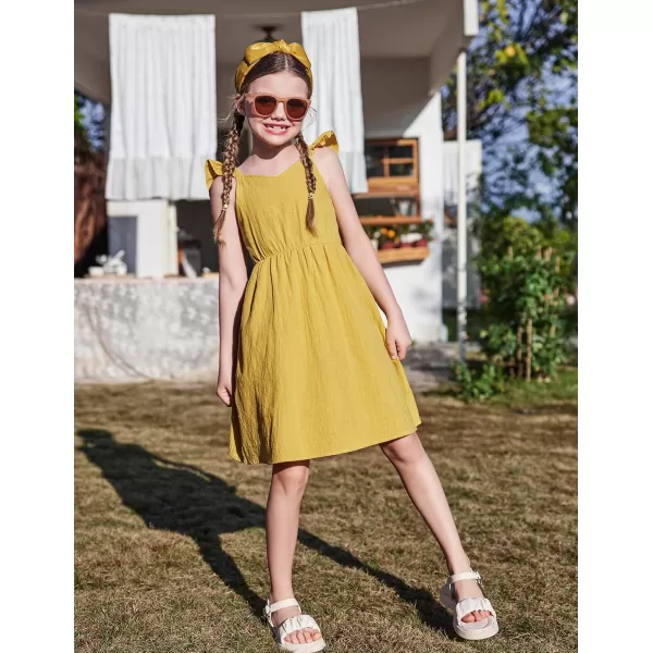 Arshiner Girls Linen Ruffle Backless Dress Flutter Sleeve A-Line Shirred Sundress for 4-12 Years Kids