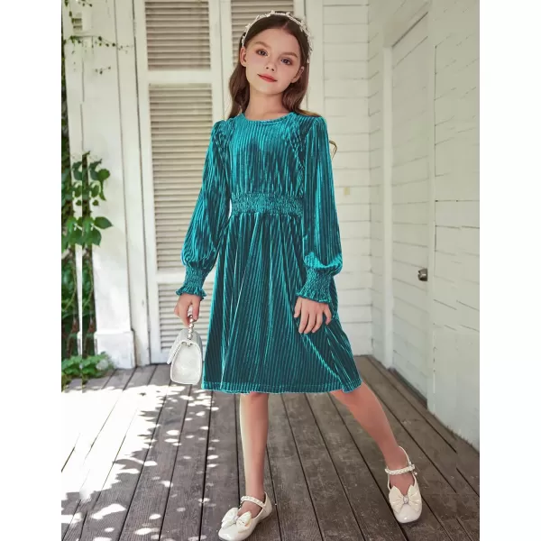 Arshiner Girls Long Sleeve Dress Velvet Crew Neck Midi Fall Vintage Plain Dress for Kids 4-13Y