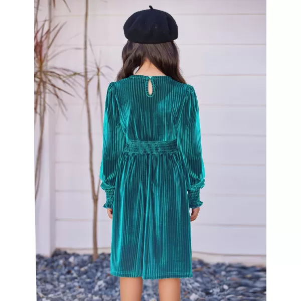 Arshiner Girls Long Sleeve Dress Velvet Crew Neck Midi Fall Vintage Plain Dress for Kids 4-13Y