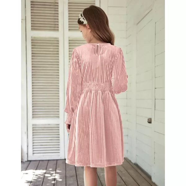 Arshiner Girls Long Sleeve Dress Velvet Crew Neck Midi Fall Vintage Plain Dress for Kids 4-13Y