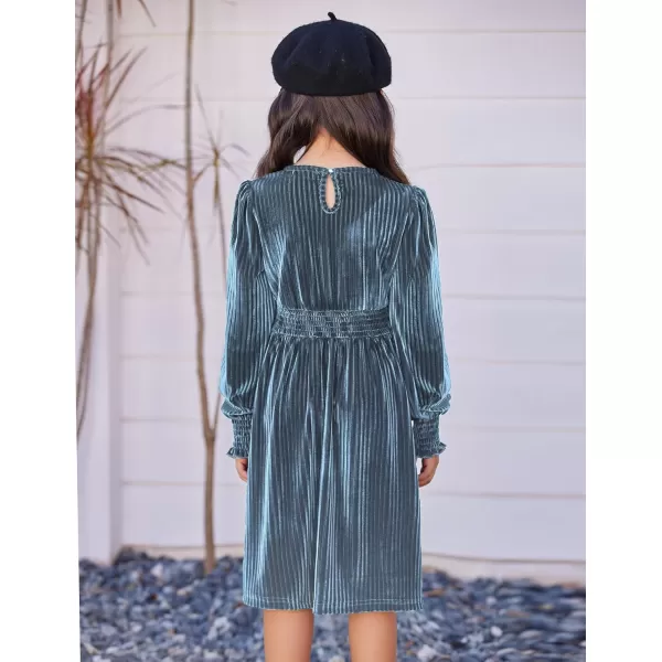 Arshiner Girls Long Sleeve Dress Velvet Crew Neck Midi Fall Vintage Plain Dress for Kids 4-13Y