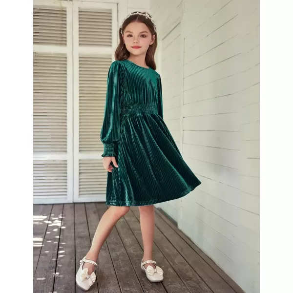 Arshiner Girls Long Sleeve Dress Velvet Crew Neck Midi Fall Vintage Plain Dress for Kids 4-13Y