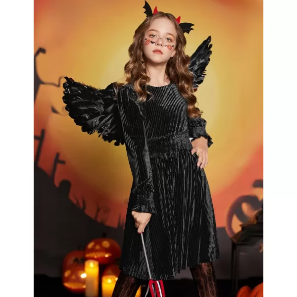 Arshiner Girls Long Sleeve Dress Velvet Crew Neck Midi Fall Vintage Plain Dress for Kids 4-13Y