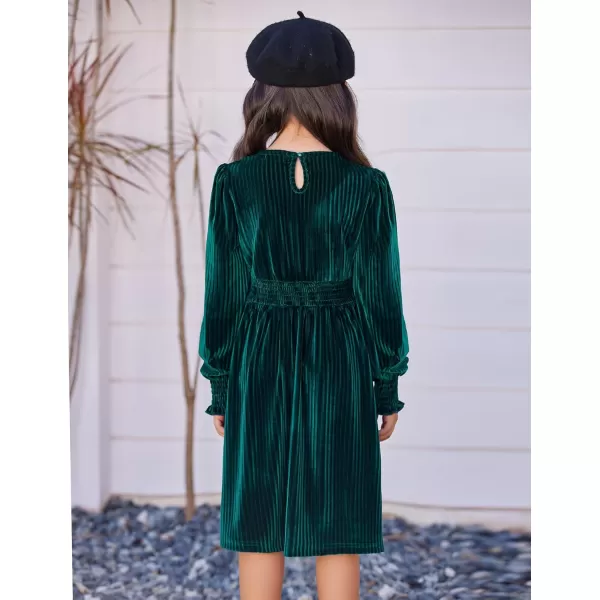 Arshiner Girls Long Sleeve Dress Velvet Crew Neck Midi Fall Vintage Plain Dress for Kids 4-13Y