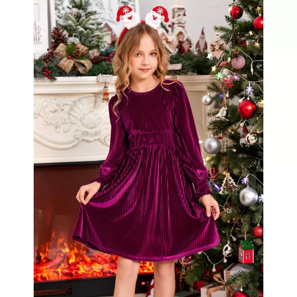 Arshiner Girls Long Sleeve Dress Velvet Crew Neck Midi Fall Vintage Plain Dress for Kids 4-13Y