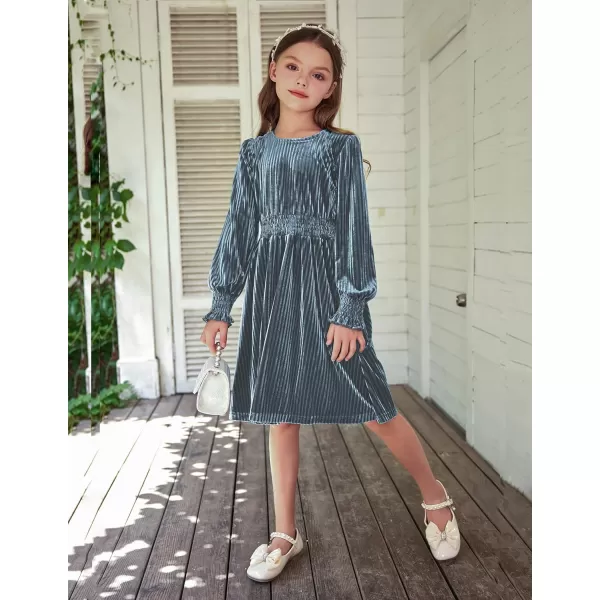 Arshiner Girls Long Sleeve Dress Velvet Crew Neck Midi Fall Vintage Plain Dress for Kids 4-13Y