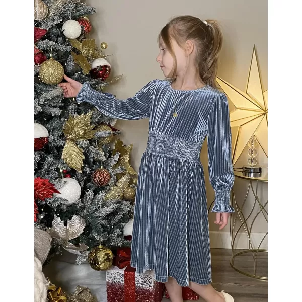 Arshiner Girls Long Sleeve Dress Velvet Crew Neck Midi Fall Vintage Plain Dress for Kids 4-13Y