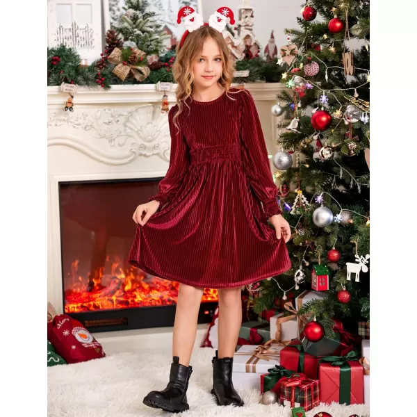 Arshiner Girls Long Sleeve Dress Velvet Crew Neck Midi Fall Vintage Plain Dress for Kids 4-13Y