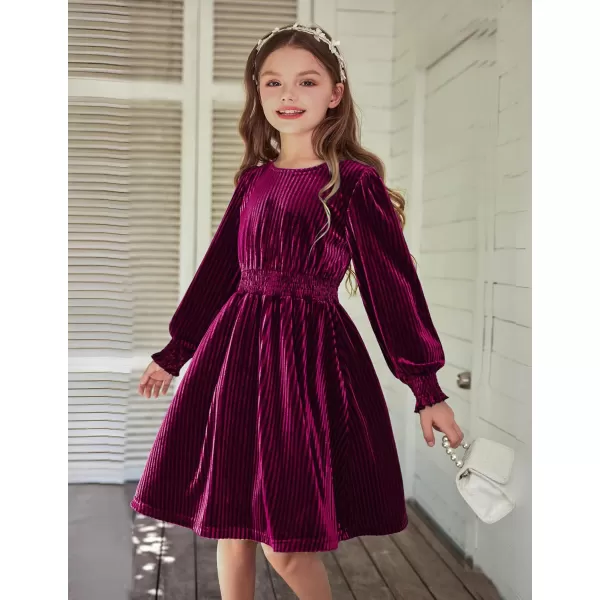 Arshiner Girls Long Sleeve Dress Velvet Crew Neck Midi Fall Vintage Plain Dress for Kids 4-13Y