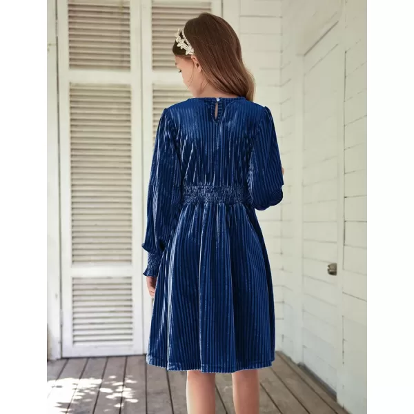 Arshiner Girls Long Sleeve Dress Velvet Crew Neck Midi Fall Vintage Plain Dress for Kids 4-13Y