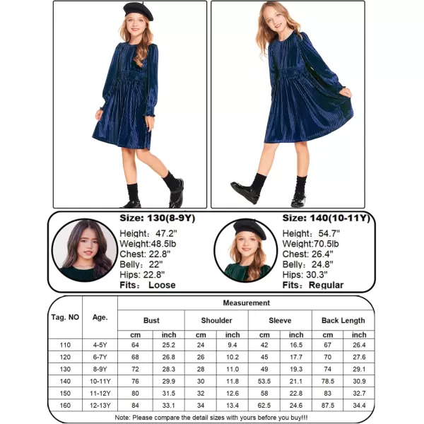 Arshiner Girls Long Sleeve Dress Velvet Crew Neck Midi Fall Vintage Plain Dress for Kids 4-13Y