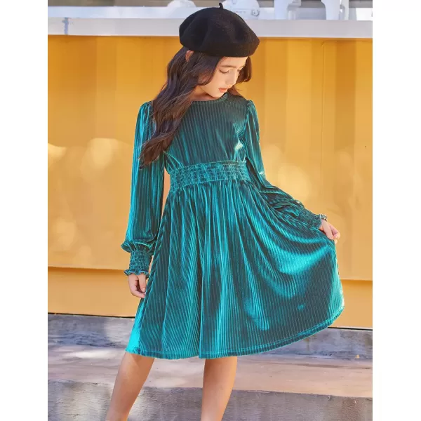 Arshiner Girls Long Sleeve Dress Velvet Crew Neck Midi Fall Vintage Plain Dress for Kids 4-13Y