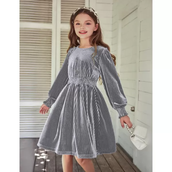 Arshiner Girls Long Sleeve Dress Velvet Crew Neck Midi Fall Vintage Plain Dress for Kids 4-13Y