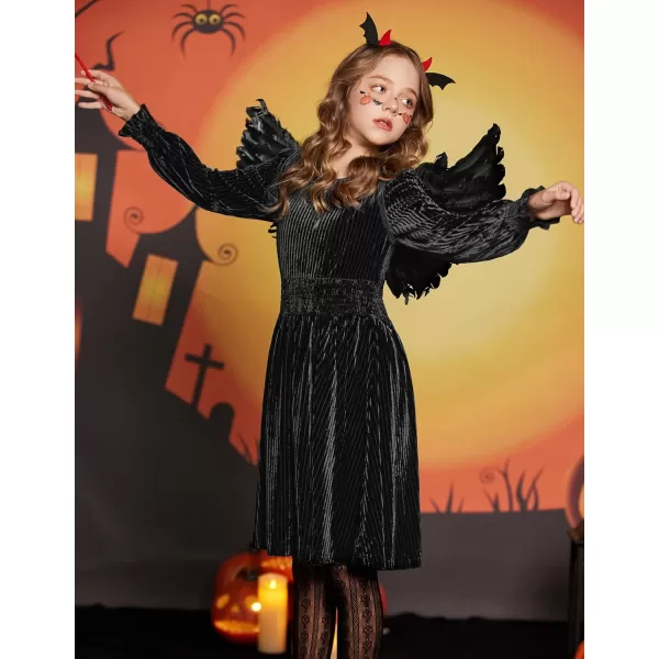 Arshiner Girls Long Sleeve Dress Velvet Crew Neck Midi Fall Vintage Plain Dress for Kids 4-13Y