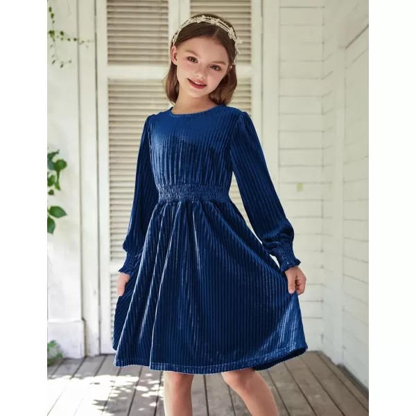 Arshiner Girls Long Sleeve Dress Velvet Crew Neck Midi Fall Vintage Plain Dress for Kids 4-13Y