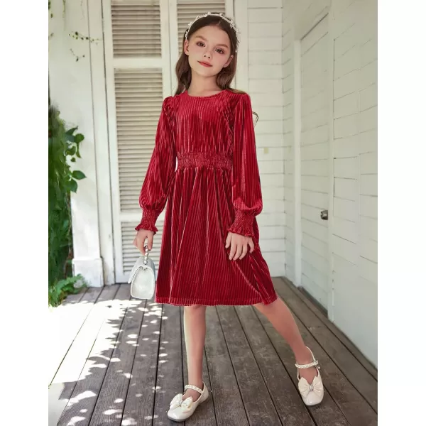 Arshiner Girls Long Sleeve Dress Velvet Crew Neck Midi Fall Vintage Plain Dress for Kids 4-13Y