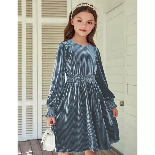 Arshiner Girls Long Sleeve Dress Velvet Crew Neck Midi Fall Vintage Plain Dress for Kids 4-13Y
