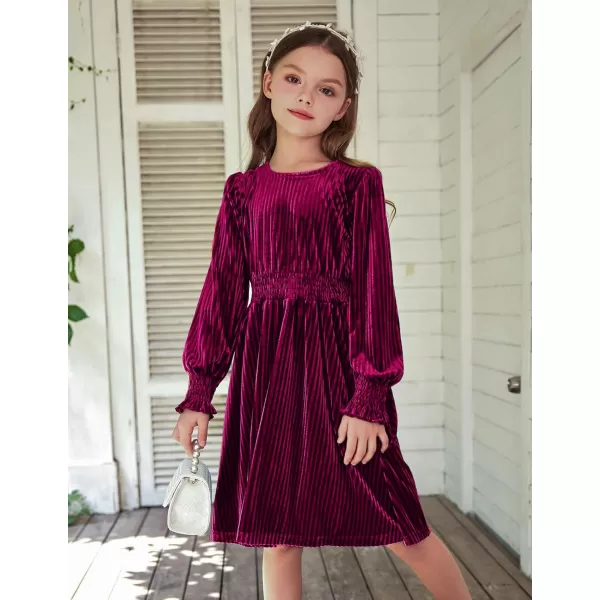 Arshiner Girls Long Sleeve Dress Velvet Crew Neck Midi Fall Vintage Plain Dress for Kids 4-13Y