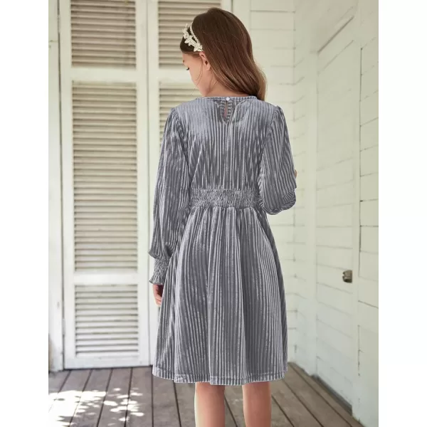 Arshiner Girls Long Sleeve Dress Velvet Crew Neck Midi Fall Vintage Plain Dress for Kids 4-13Y