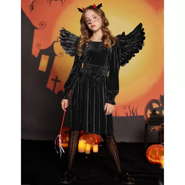 Arshiner Girls Long Sleeve Dress Velvet Crew Neck Midi Fall Vintage Plain Dress for Kids 4-13Y