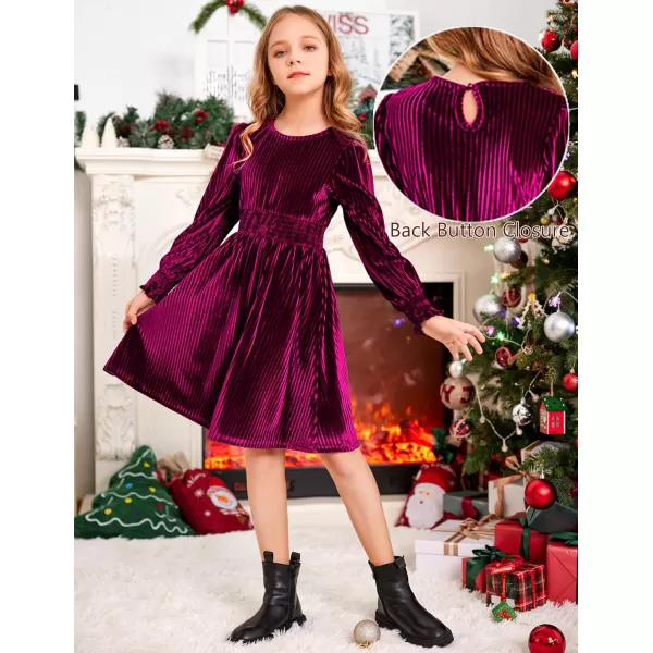 Arshiner Girls Long Sleeve Dress Velvet Crew Neck Midi Fall Vintage Plain Dress for Kids 4-13Y