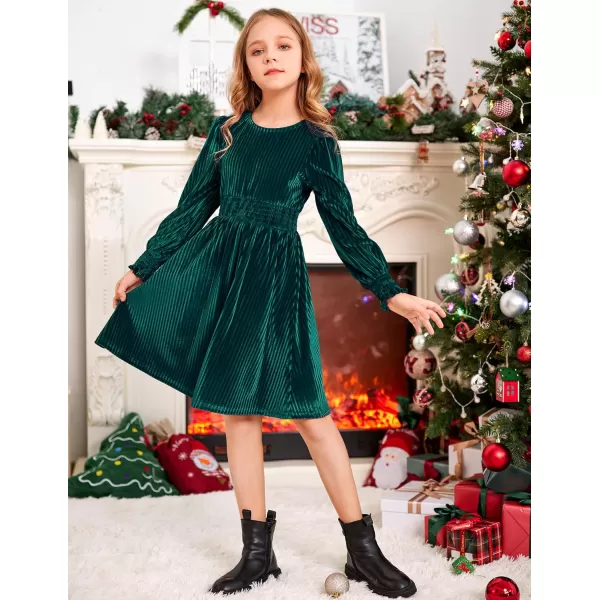 Arshiner Girls Long Sleeve Dress Velvet Crew Neck Midi Fall Vintage Plain Dress for Kids 4-13Y