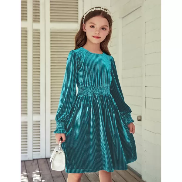 Arshiner Girls Long Sleeve Dress Velvet Crew Neck Midi Fall Vintage Plain Dress for Kids 4-13Y