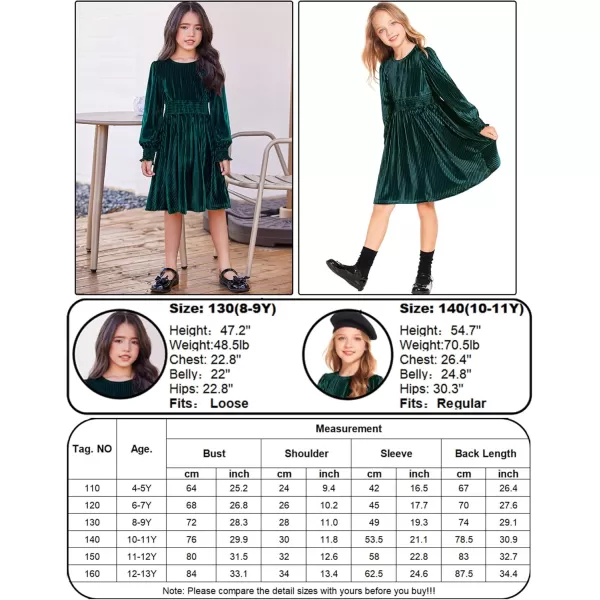 Arshiner Girls Long Sleeve Dress Velvet Crew Neck Midi Fall Vintage Plain Dress for Kids 4-13Y