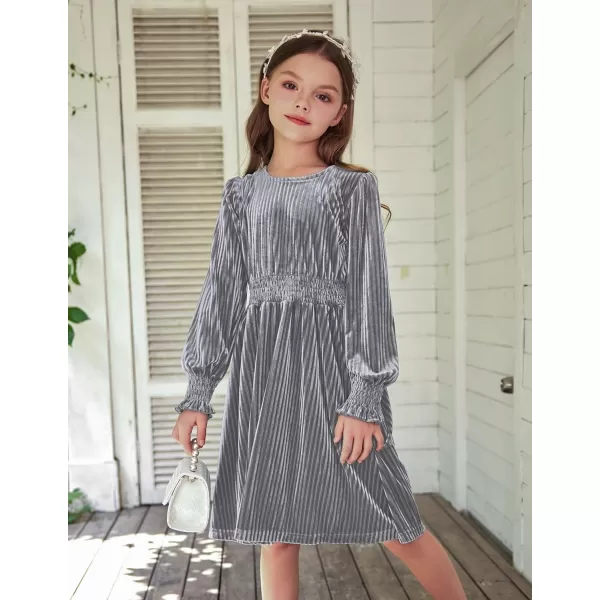 Arshiner Girls Long Sleeve Dress Velvet Crew Neck Midi Fall Vintage Plain Dress for Kids 4-13Y