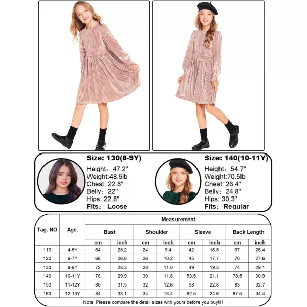 Arshiner Girls Long Sleeve Dress Velvet Crew Neck Midi Fall Vintage Plain Dress for Kids 4-13Y