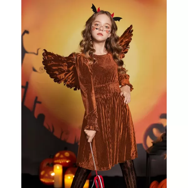 Arshiner Girls Long Sleeve Dress Velvet Crew Neck Midi Fall Vintage Plain Dress for Kids 4-13Y