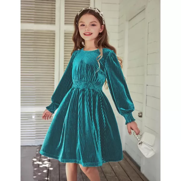 Arshiner Girls Long Sleeve Dress Velvet Crew Neck Midi Fall Vintage Plain Dress for Kids 4-13Y