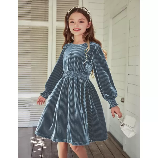 Arshiner Girls Long Sleeve Dress Velvet Crew Neck Midi Fall Vintage Plain Dress for Kids 4-13Y