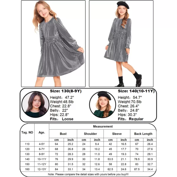 Arshiner Girls Long Sleeve Dress Velvet Crew Neck Midi Fall Vintage Plain Dress for Kids 4-13Y