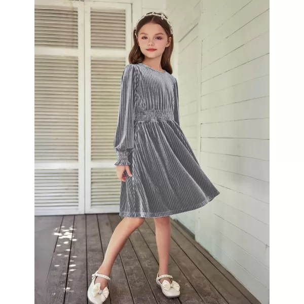 Arshiner Girls Long Sleeve Dress Velvet Crew Neck Midi Fall Vintage Plain Dress for Kids 4-13Y