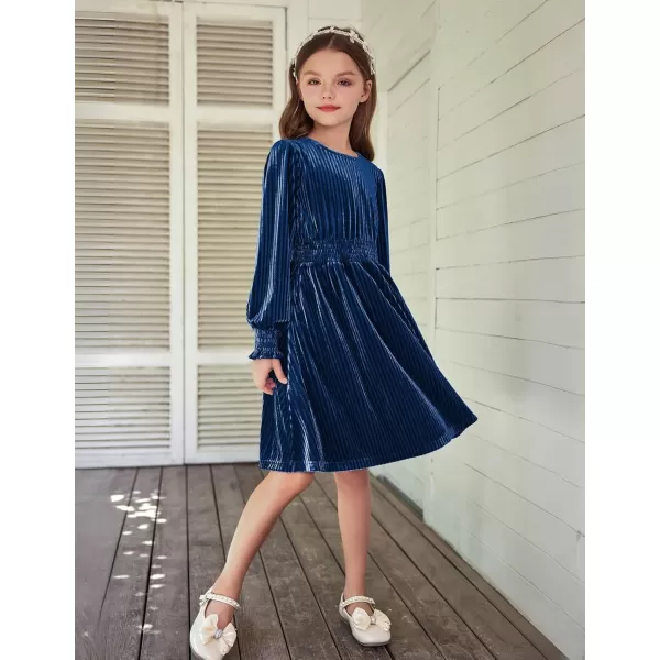 Arshiner Girls Long Sleeve Dress Velvet Crew Neck Midi Fall Vintage Plain Dress for Kids 4-13Y