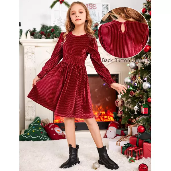Arshiner Girls Long Sleeve Dress Velvet Crew Neck Midi Fall Vintage Plain Dress for Kids 4-13Y