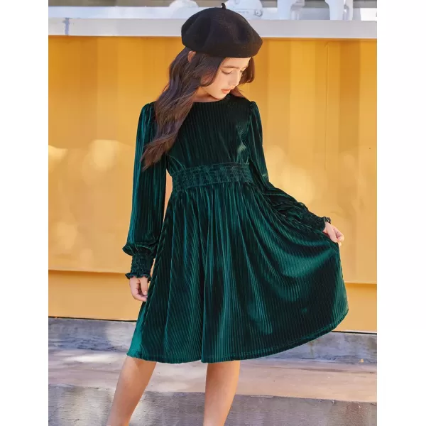 Arshiner Girls Long Sleeve Dress Velvet Crew Neck Midi Fall Vintage Plain Dress for Kids 4-13Y