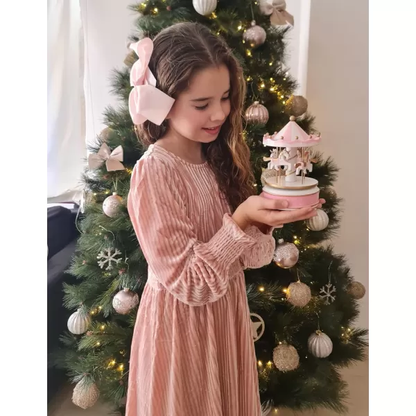 Arshiner Girls Long Sleeve Dress Velvet Crew Neck Midi Fall Vintage Plain Dress for Kids 4-13Y