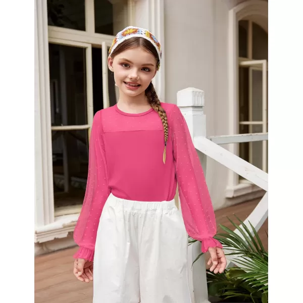Arshiner Girls Long Sleeve Shirts with Sheer Puff Cute Lantern Sleeve Design Lady Style Swiss Dots Tops for Girls Blouse Tee