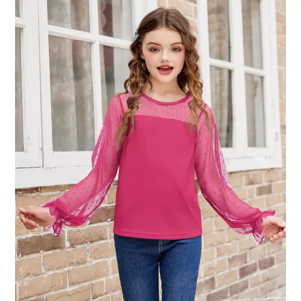 Arshiner Girls Long Sleeve Shirts with Sheer Puff Cute Lantern Sleeve Design Lady Style Swiss Dots Tops for Girls Blouse Tee